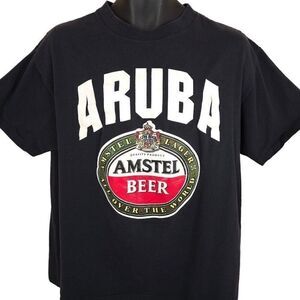 Vintage Amstel Beer T Shirt Mens Size XL Black Aruba Breweriana Made In USA